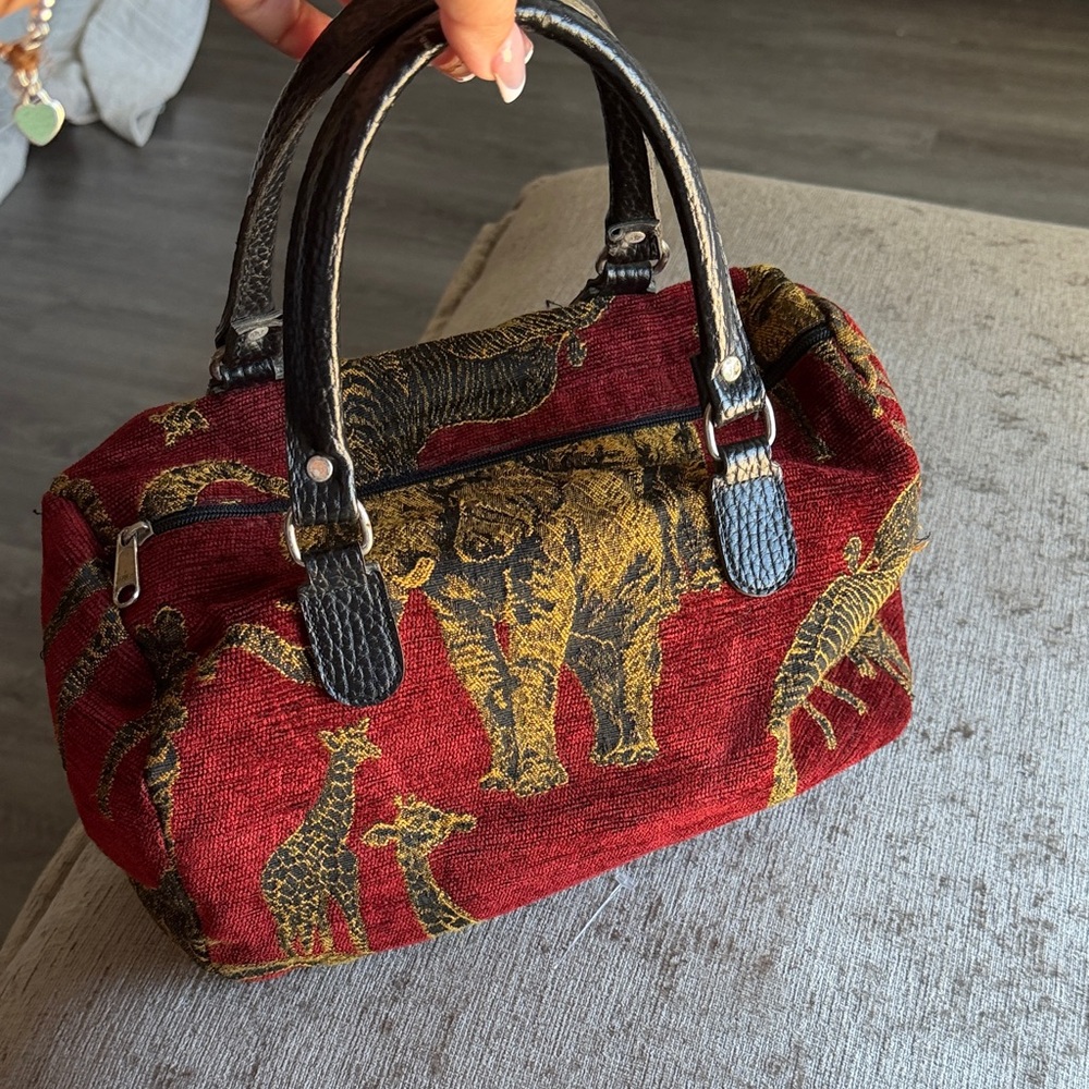 Vintage Animal Print Red and Black Handbag